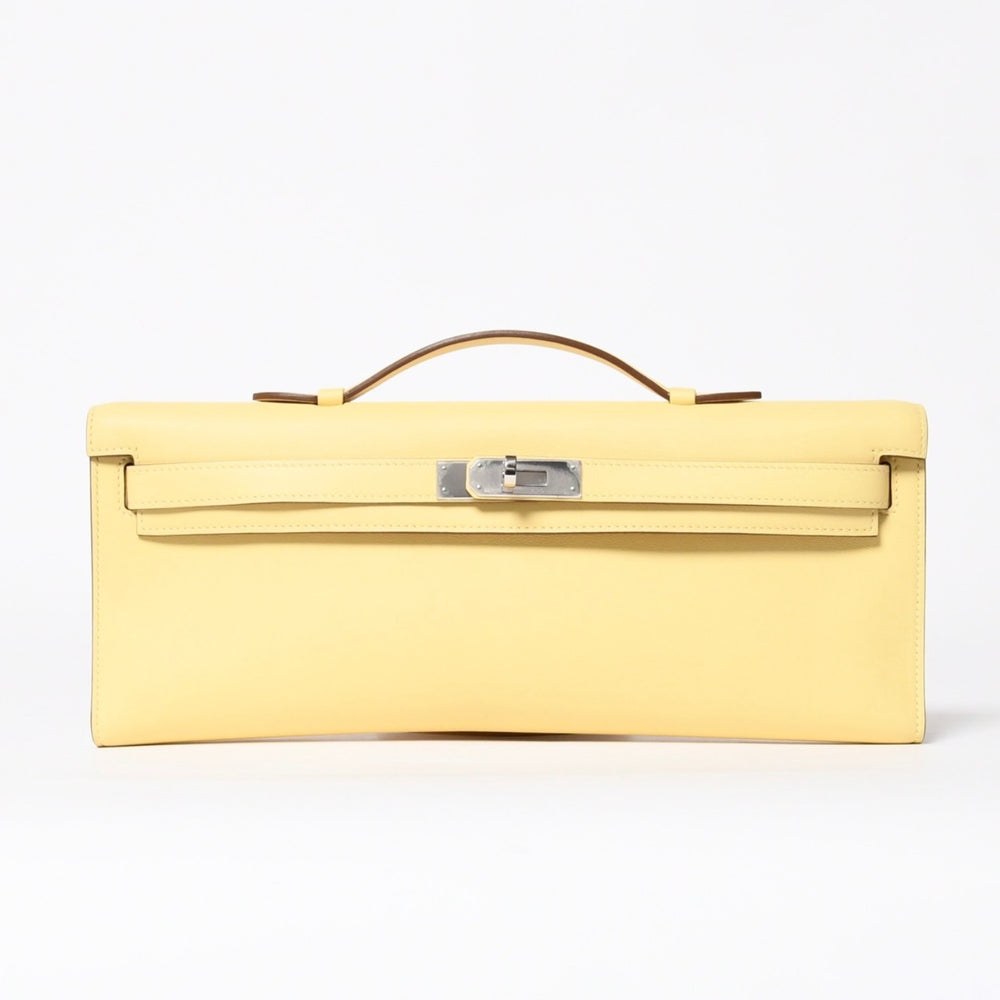 新品同様 HERMES エルメス KELLY CUT ケリーカット ハンドバッグ ヴォースイフト イエロー シルバー金具 T刻印 中古 4a008756