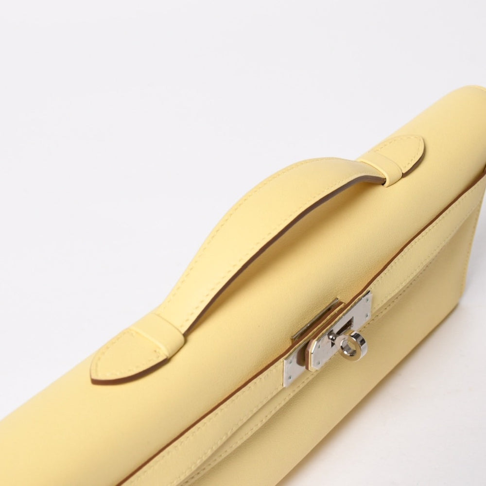 新品同様 HERMES エルメス KELLY CUT ケリーカット ハンドバッグ ヴォースイフト イエロー シルバー金具 T刻印 中古 4a008756