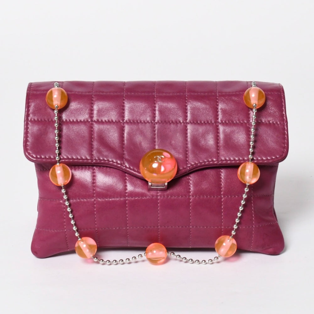 極美品 CHANEL シャネル チョコバー ボールチェーンショルダーバッグ 6番台 ココマーク ラムスキン ピンク シルバー金具 中古 4a008859