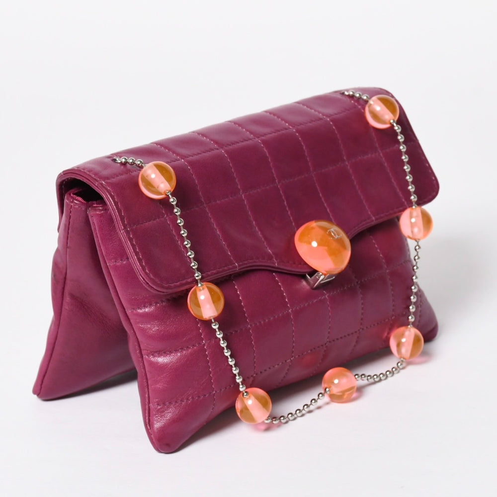 極美品 CHANEL シャネル チョコバー ボールチェーンショルダーバッグ 6番台 ココマーク ラムスキン ピンク シルバー金具 中古 4a008859