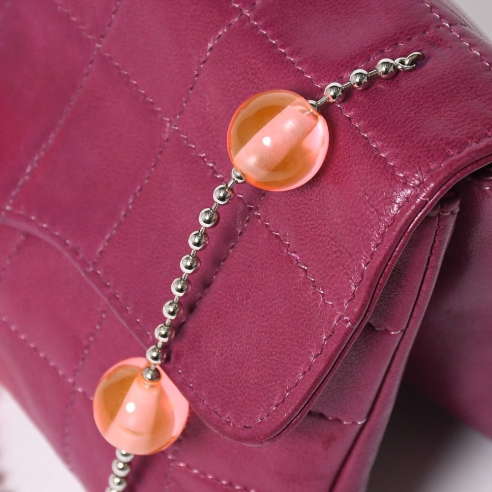 Very Good Condition CHANEL Chocolate Bar Ball Chain Shoulder Bag No. 6 Coco Mark Lambskin Pink Silver Hardware Used 4a008859