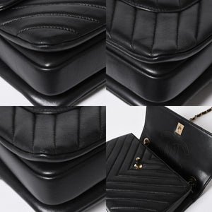極美品 CHANEL シャネル シェブロン トップハンドル 2WAYバッグ 26番台 ココマーク ラムスキン ブラック ゴールド金具 中古 4a008639