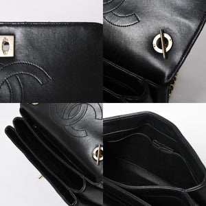 極美品 CHANEL シャネル シェブロン トップハンドル 2WAYバッグ 26番台 ココマーク ラムスキン ブラック ゴールド金具 中古 4a008639
