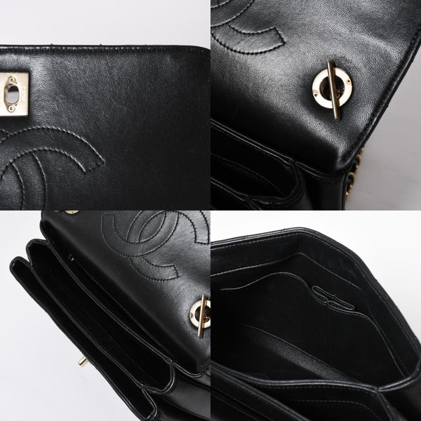 極美品 CHANEL シャネル シェブロン トップハンドル 2WAYバッグ 26番台 ココマーク ラムスキン ブラック ゴールド金具 中古 4a008639