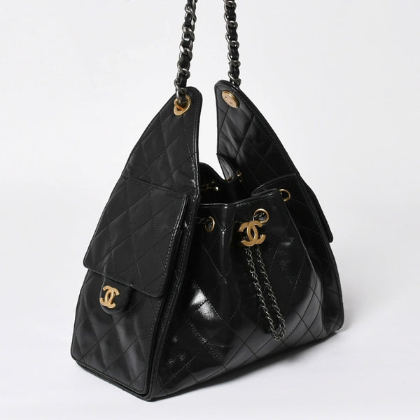 新品同様 CHANEL シャネル CHANEL 25 ミディアム チェーンワンショルダーバッグ AS5311 ココマーク グレインド カーフスキン ブラック 中古 4a008761