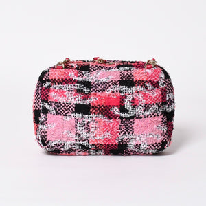 新品同様品 CHANEL シャネル ココビーチ 2WAY チェーンショルダーバッグ ツイード スパンコール ココマーク ランダム番台 ピンク ブラック ホワイト ゴールド金具 中古 4a008687