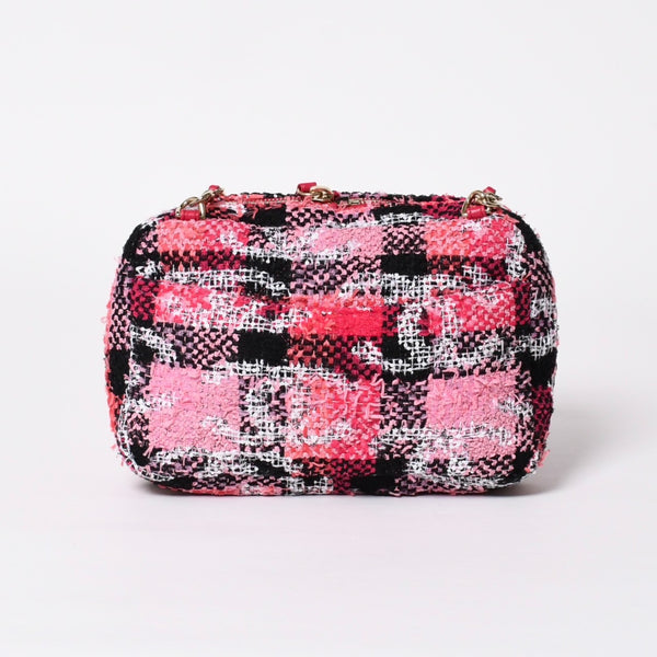 新品同様品 CHANEL シャネル ココビーチ 2WAY チェーンショルダーバッグ ツイード スパンコール ココマーク ランダム番台 ピンク ブラック ホワイト ゴールド金具 中古 4a008687