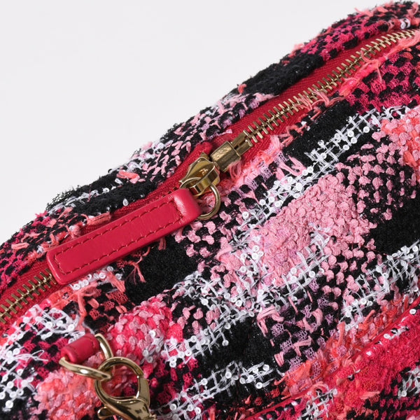 新品同様品 CHANEL シャネル ココビーチ 2WAY チェーンショルダーバッグ ツイード スパンコール ココマーク ランダム番台 ピンク ブラック ホワイト ゴールド金具 中古 4a008687