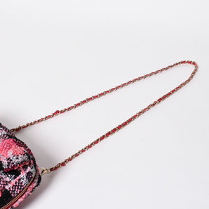 新品同様品 CHANEL シャネル ココビーチ 2WAY チェーンショルダーバッグ ツイード スパンコール ココマーク ランダム番台 ピンク ブラック ホワイト ゴールド金具 中古 4a008687