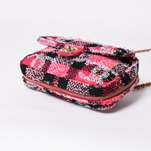 新品同様品 CHANEL シャネル ココビーチ 2WAY チェーンショルダーバッグ ツイード スパンコール ココマーク ランダム番台 ピンク ブラック ホワイト ゴールド金具 中古 4a008687