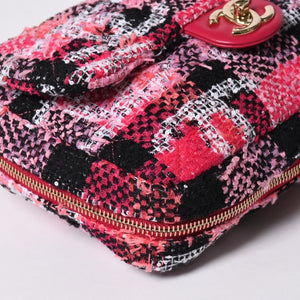 新品同様品 CHANEL シャネル ココビーチ 2WAY チェーンショルダーバッグ ツイード スパンコール ココマーク ランダム番台 ピンク ブラック ホワイト ゴールド金具 中古 4a008687