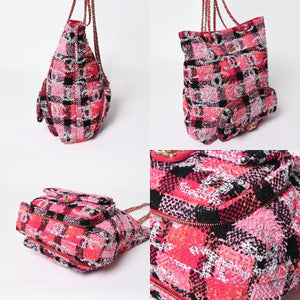 新品同様品 CHANEL シャネル ココビーチ 2WAY チェーンショルダーバッグ ツイード スパンコール ココマーク ランダム番台 ピンク ブラック ホワイト ゴールド金具 中古 4a008687