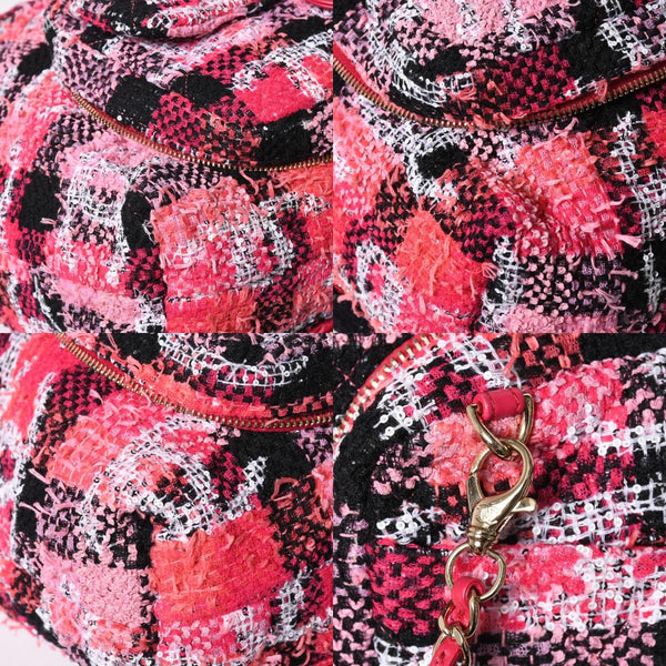 新品同様品 CHANEL シャネル ココビーチ 2WAY チェーンショルダーバッグ ツイード スパンコール ココマーク ランダム番台 ピンク ブラック ホワイト ゴールド金具 中古 4a008687