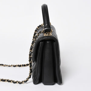 極美品 CHANEL シャネル シェブロン トップハンドル 2WAYバッグ 26番台 ココマーク ラムスキン ブラック ゴールド金具 中古 4a008639