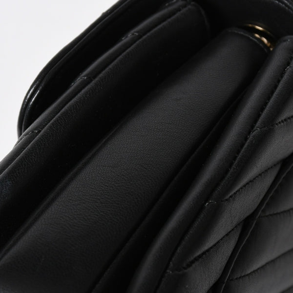 極美品 CHANEL シャネル シェブロン トップハンドル 2WAYバッグ 26番台 ココマーク ラムスキン ブラック ゴールド金具 中古 4a008639