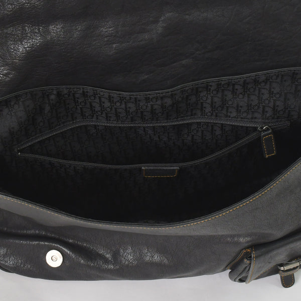 Very Good Condition Christian Dior Gaucho Double Saddle Bag 07-MA-0066 Calf Leather Black Galliano Period Used 4a004252