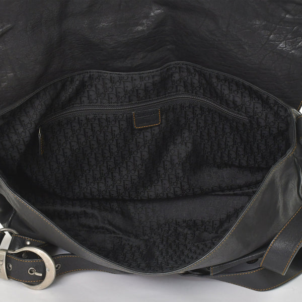 Very Good Condition Christian Dior Gaucho Double Saddle Bag 07-MA-0066 Calf Leather Black Galliano Period Used 4a004252