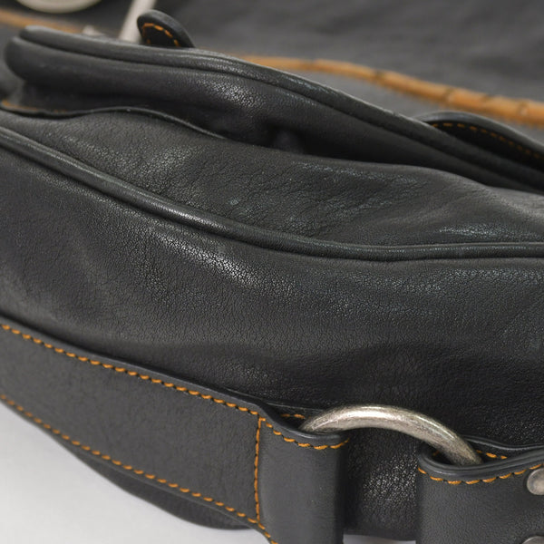Very Good Condition Christian Dior Gaucho Double Saddle Bag 07-MA-0066 Calf Leather Black Galliano Period Used 4a004252