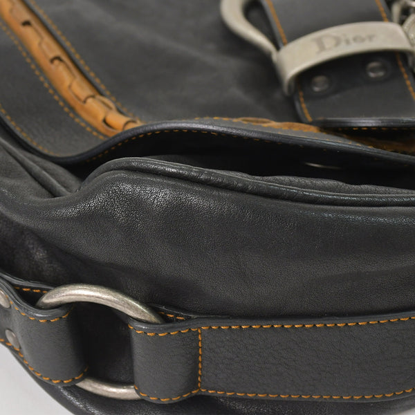 Very Good Condition Christian Dior Gaucho Double Saddle Bag 07-MA-0066 Calf Leather Black Galliano Period Used 4a004252