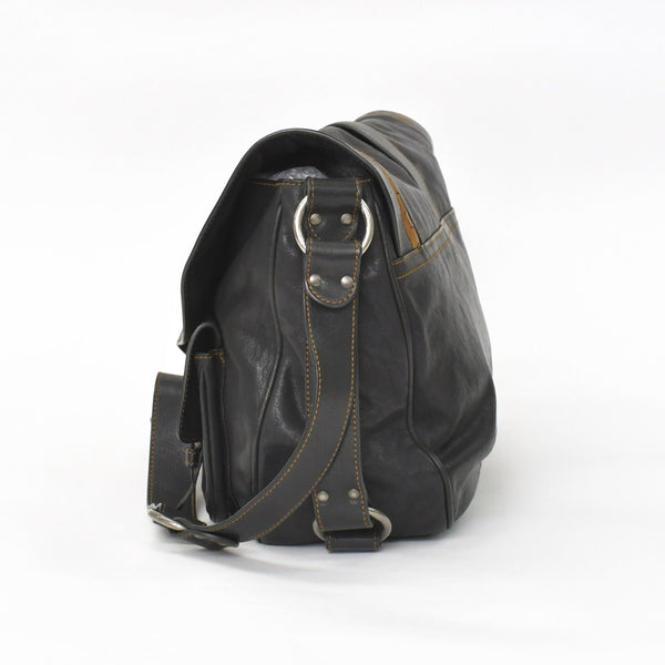 Very Good Condition Christian Dior Gaucho Double Saddle Bag 07-MA-0066 Calf Leather Black Galliano Period Used 4a004252