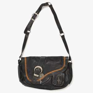 Very Good Condition Christian Dior Gaucho Double Saddle Bag 07-MA-0066 Calf Leather Black Galliano Period Used 4a004252