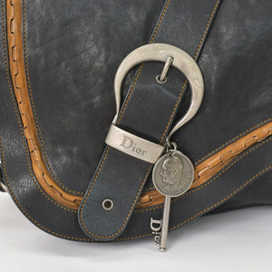 Very Good Condition Christian Dior Gaucho Double Saddle Bag 07-MA-0066 Calf Leather Black Galliano Period Used 4a004252