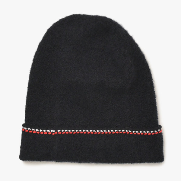 極美品 CHANEL シャネル ニット帽 ニットキャップ カシミヤ シルク ブラック レッド ホワイト 中古 4a004254