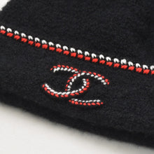 画像をギャラリービューアに読み込む, 極美品 CHANEL シャネル ニット帽 ニットキャップ カシミヤ シルク ブラック レッド ホワイト 中古 4a004254