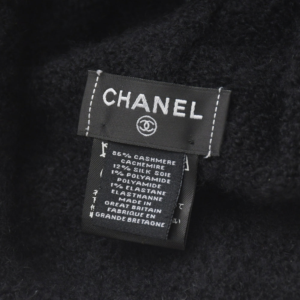 極美品 CHANEL シャネル ニット帽 ニットキャップ カシミヤ シルク ブラック レッド ホワイト 中古 4a004254