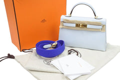 新品未使用 HERMES 2022年製 エルメス ケリーミニ２ ミニドゥ 外縫い ブルーブリュム シェーブル ゴールド金具 中古 42729