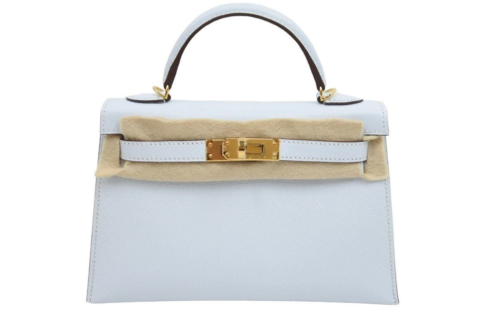 新品未使用 HERMES 2022年製 エルメス ケリーミニ２ ミニドゥ 外縫い ブルーブリュム シェーブル ゴールド金具 中古 42729