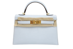 新品未使用 HERMES 2022年製 エルメス ケリーミニ２ ミニドゥ 外縫い ブルーブリュム シェーブル ゴールド金具 中古 42729
