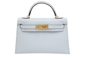 新品未使用 HERMES 2022年製 エルメス ケリーミニ２ ミニドゥ 外縫い ブルーブリュム シェーブル ゴールド金具 中古 42729