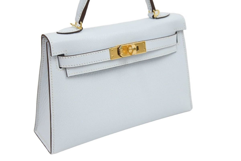 新品未使用 HERMES 2022年製 エルメス ケリーミニ２ ミニドゥ 外縫い ブルーブリュム シェーブル ゴールド金具 中古 42729