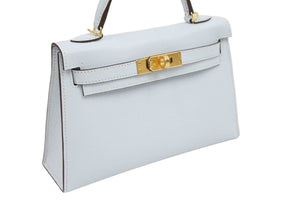 新品未使用 HERMES 2022年製 エルメス ケリーミニ２ ミニドゥ 外縫い ブルーブリュム シェーブル ゴールド金具 中古 42729