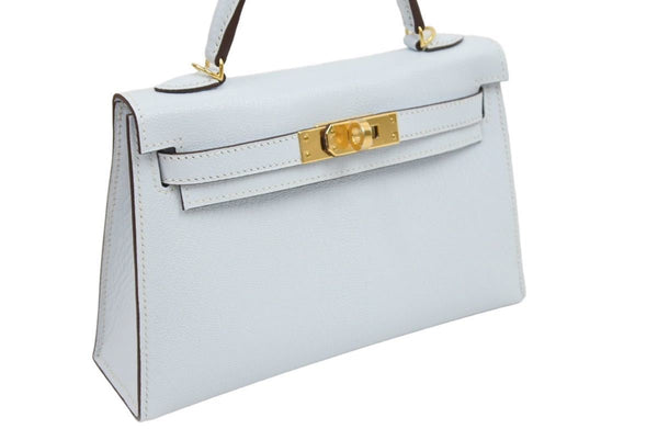 新品未使用 HERMES 2022年製 エルメス ケリーミニ２ ミニドゥ 外縫い ブルーブリュム シェーブル ゴールド金具 中古 42729