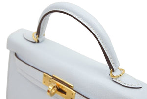 新品未使用 HERMES 2022年製 エルメス ケリーミニ２ ミニドゥ 外縫い ブルーブリュム シェーブル ゴールド金具 中古 42729