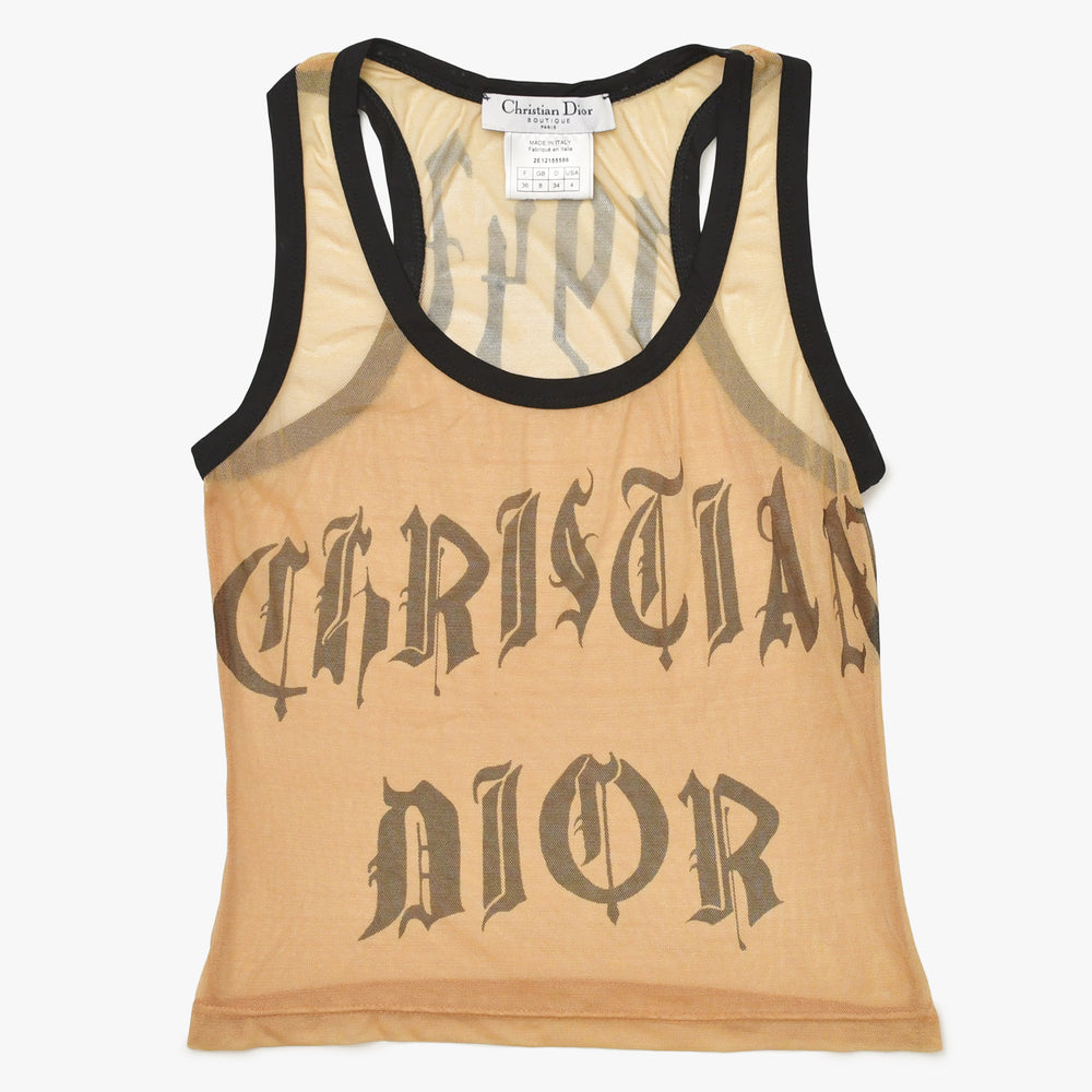 極美品 Christian Dior クリスチャンディオール メッシュタンクトップ 2E12155586 サイズ36 ベージュ ブラック ガリアーノ期 中古 4a004302