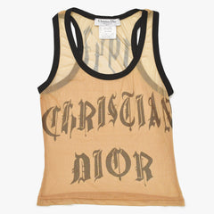 極美品 Christian Dior クリスチャンディオール メッシュタンクトップ 2E12155586 サイズ36 ベージュ ブラック ガリアーノ期 中古 4a004302