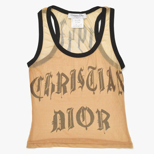 極美品 Christian Dior クリスチャンディオール メッシュタンクトップ 2E12155586 サイズ36 ベージュ ブラック ガリアーノ期 中古 4a004302