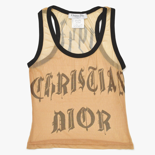 極美品 Christian Dior クリスチャンディオール メッシュタンクトップ 2E12155586 サイズ36 ベージュ ブラック ガリアーノ期 中古 4a004302