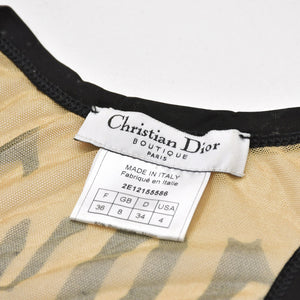 極美品 Christian Dior クリスチャンディオール メッシュタンクトップ 2E12155586 サイズ36 ベージュ ブラック ガリアーノ期 中古 4a004302