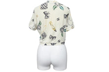 Load image into Gallery viewer, CHANEL シャネル 半袖シャツ 96P 総柄 クロップド ショート丈 ココマーク ロゴ トップス 中古 43032