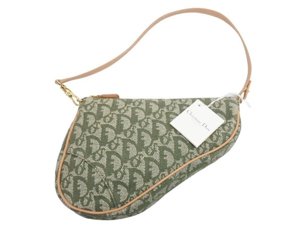 極美品 Christian DIor クリスチャンディオール サドル ポーチ バック MC0071 トロッター 柄 カーキ ヴィンテージ 中古 43245