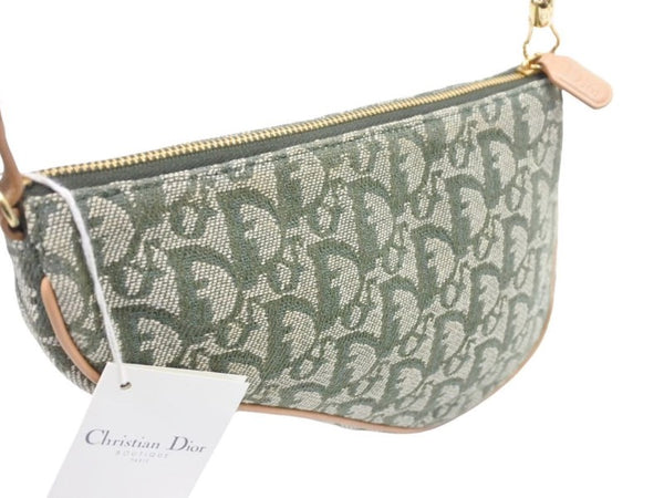 極美品 Christian DIor クリスチャンディオール サドル ポーチ バック MC0071 トロッター 柄 カーキ ヴィンテージ 中古 43245