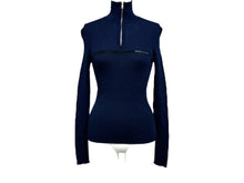 Load image into Gallery viewer, PRADA プラダ ハーフジップハイネックリブニット セーター 2018AW ウール ネイビー シルバー金具 サイズ44 美品 中古 43246