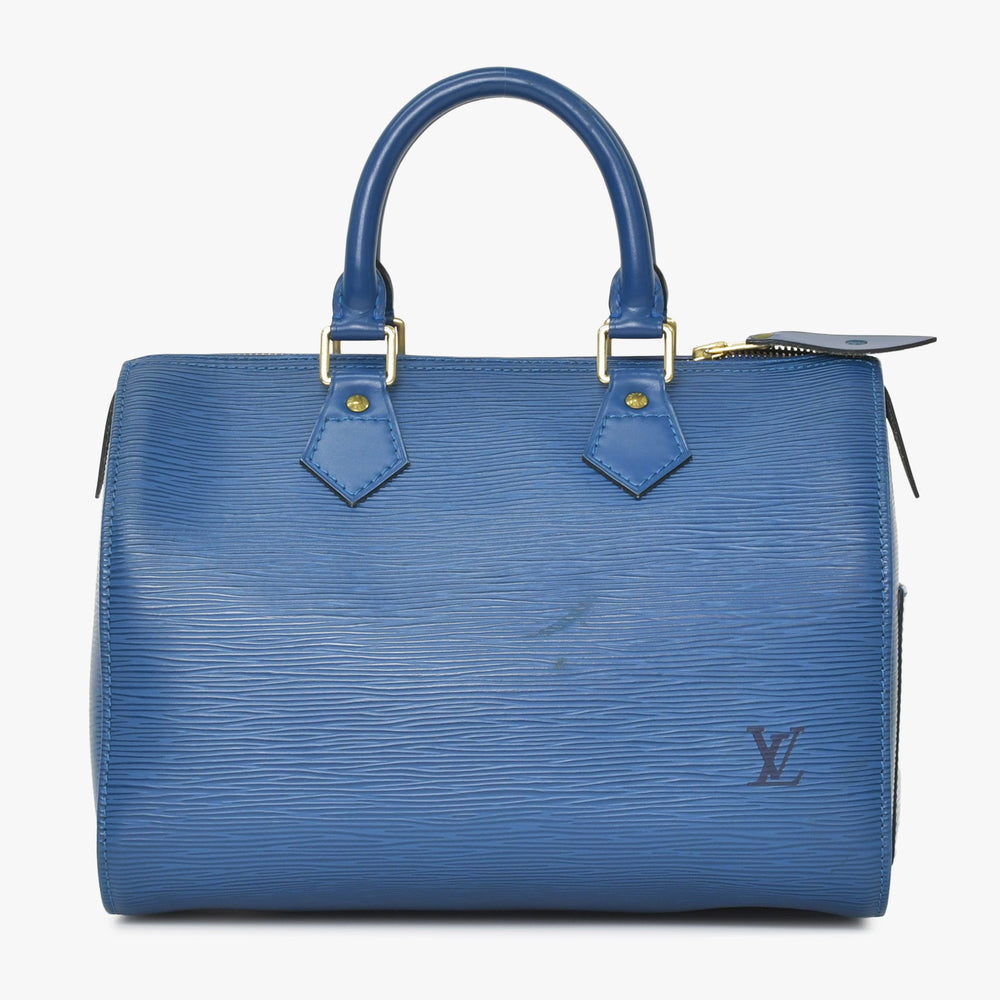 極美品 LOUIS VUITTON ルイヴィトン スピーディ25 ハンドバッグ M43015 エピ レザー ブルー ゴールド金具 中古 4a004373
