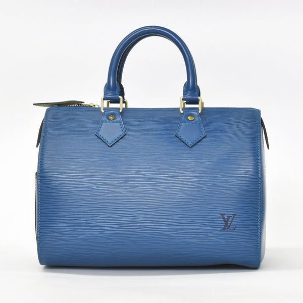 極美品 LOUIS VUITTON ルイヴィトン スピーディ25 ハンドバッグ M43015 エピ レザー ブルー ゴールド金具 中古 4a004373