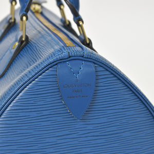 極美品 LOUIS VUITTON ルイヴィトン スピーディ25 ハンドバッグ M43015 エピ レザー ブルー ゴールド金具 中古 4a004373