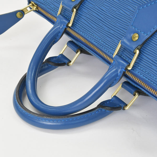 極美品 LOUIS VUITTON ルイヴィトン スピーディ25 ハンドバッグ M43015 エピ レザー ブルー ゴールド金具 中古 4a004373
